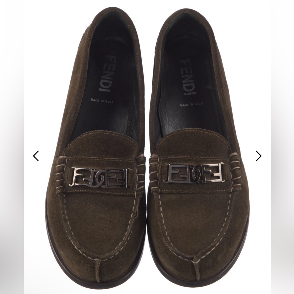 Fendi Women Brown Suede Loafers